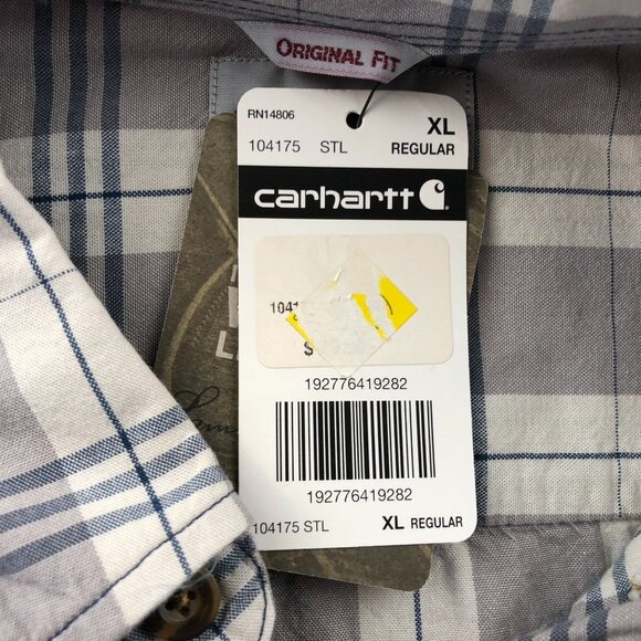 NWT Carhartt Mens Work Shirt XL Plaid Short Sleeve Button-Up Outdoors Gray - Picture 10 of 16